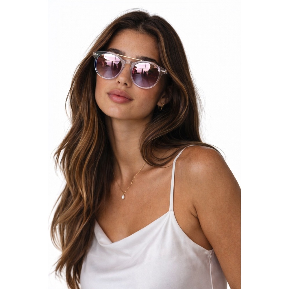 Michael Kors Sunglasses Women Clear Rose Gold Round Mirrored Designer Shades